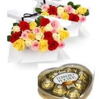 18 Multicolored Roses w/ferrero